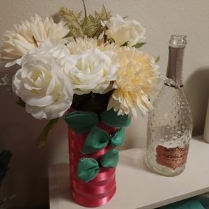 Pink ribbon vase and flowers!